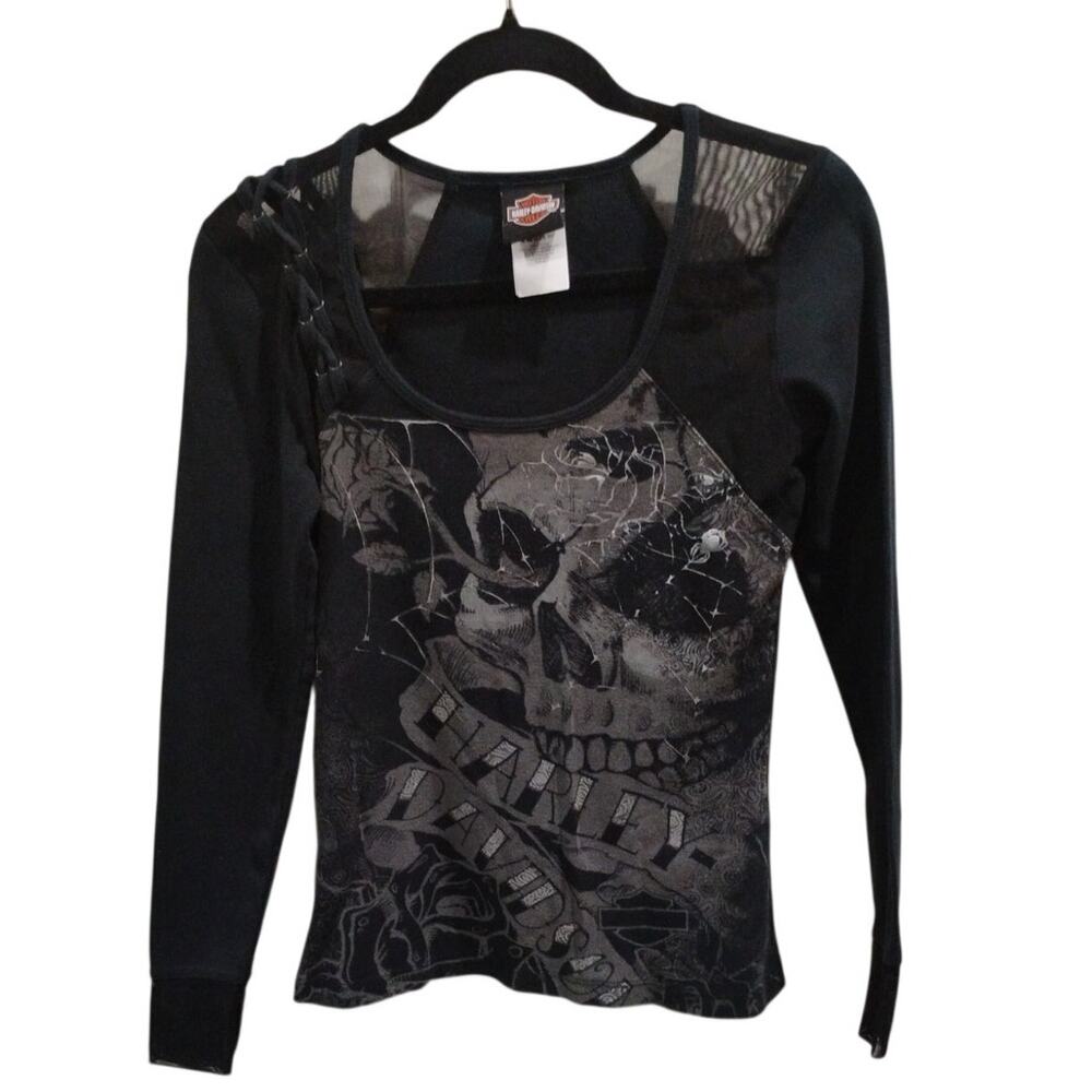 Harley Davidson Skull Scoop Neck T Long Sleeve Sz Med